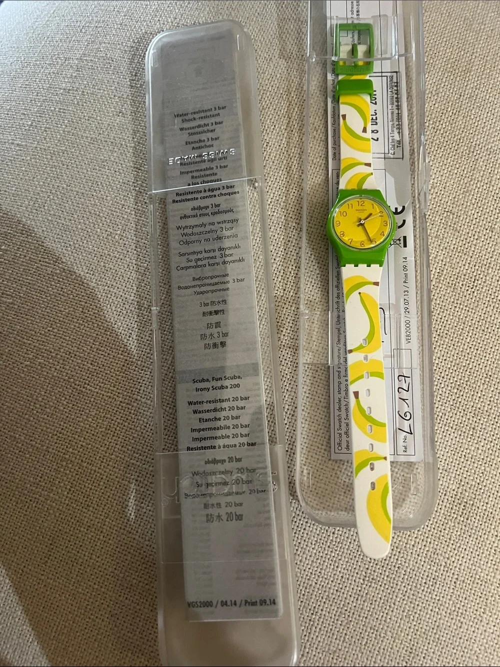 Vintage Swatch Yellow & Green Banana Motif Unisex Watch in original box